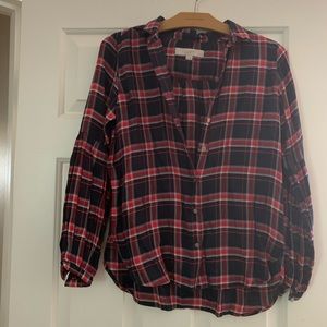 Loft plaid long sleeve with puffed sleeves